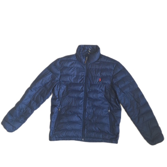 MEN’S Polo Ralph Lauren Navy Puffer Jacket size Medium 55% white duck do… - Picture 1 of 11